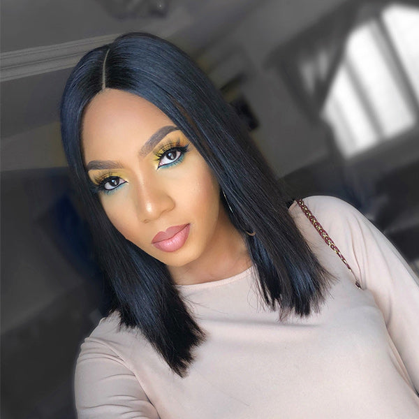 High Density Kim K 2x6 Closure Lace Bob Wig 100% Human Hair-02