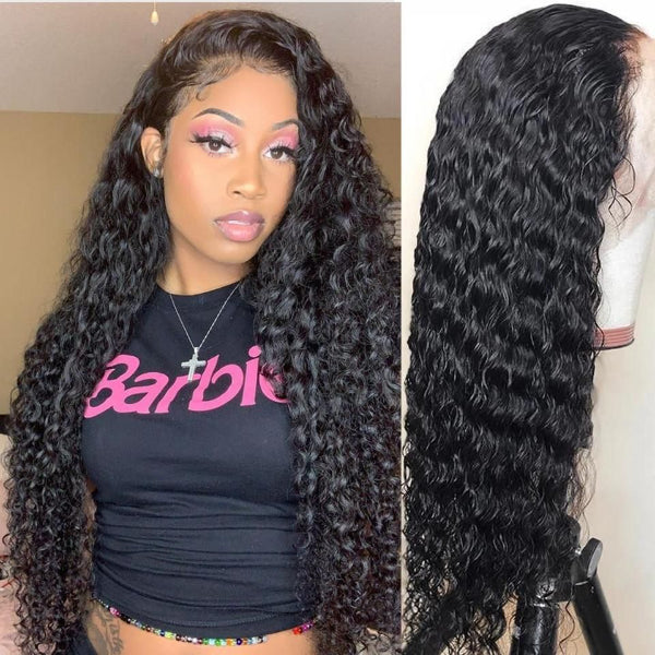 Luvme 13x4 water wave HD lace frontal wig with long length, natural human hair, free part, undetectable lace for a realistic look