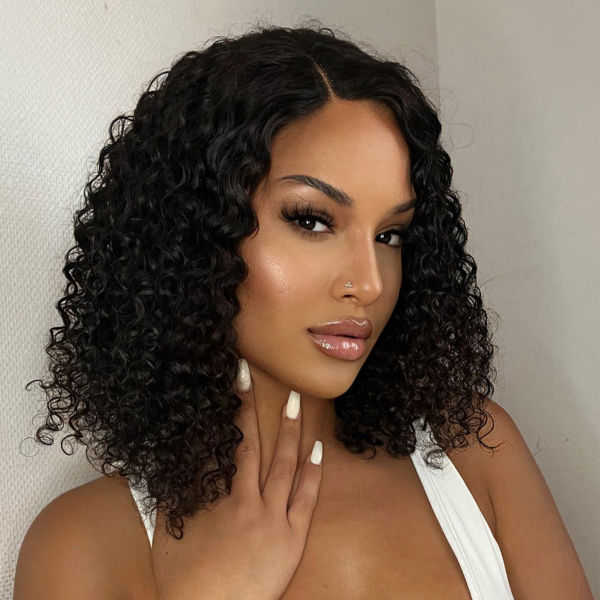Black Deep Wave 4x4 Lace Glueless Side Part Short Human Hair Wig - US Only-03