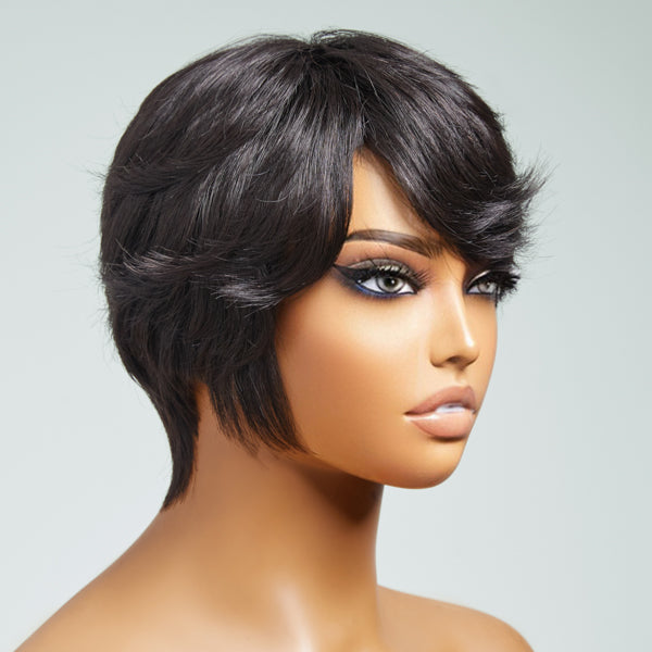 Clean & Neat Mature Boss Style Glueless Short Wig with Bangs 100% Human Hair - US Only-03