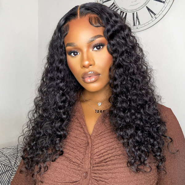 Leisure Style Water Wave 4x4 Closure Lace Glueless Mid Part Long Wig 100% Human Hair- US Only-01