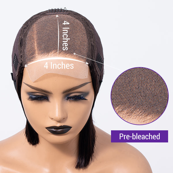 Asymmetric & Pre-bleached 4x4 Closure Glueless Side Part Virgin Human Hair Bob Wig
