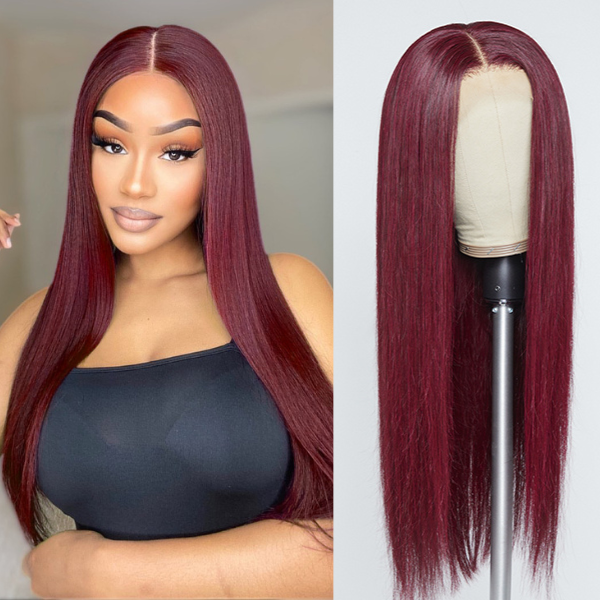 Luvme Mystery Mulberry Silky Straight 4x4 closure lace glueless wig with natural hair texture and seamless finish.