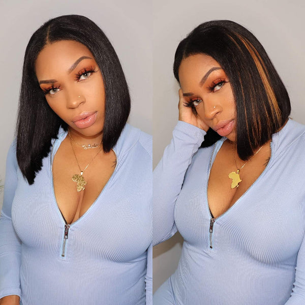 Luvme U Part wig featuring layered 100% human hair in a classic bob style, quick and easy for versatile hair styling.