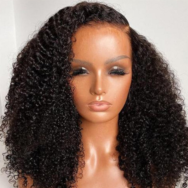 Luvme Afro curly 13x4 lace frontal wig with invisible HD lace, glueless, undetectable, and natural-looking hair extension.