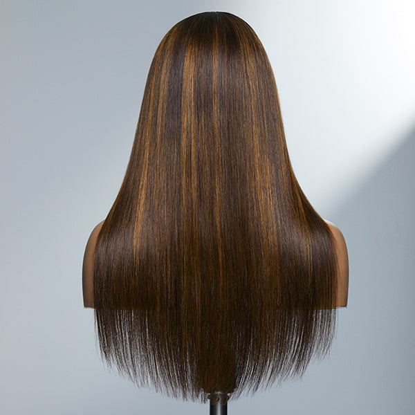 Limited Design | Brown Blonde Mix Silky Straight 5x5 Closure Lace Glueless Long Wig 100% Human Hair-05