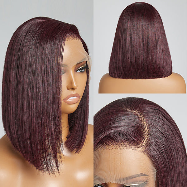 Reddish Purple Glueless Blunt Cut Bob 5x5 Closure Wig 100% Human Hair | Easy Install & Effortless-06