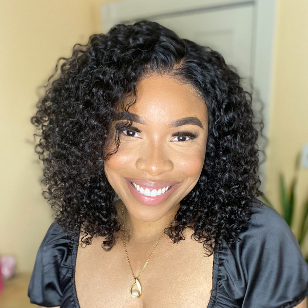 Black Deep Wave 4x4 Lace Glueless Side Part Short Human Hair Wig - US Only-04