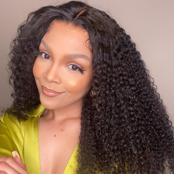 Luvme Afro curly 13x4 frontal HD lace long human hair wig with free part, showcasing detailed curly texture and lace front design.