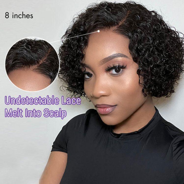 Exclusive Sale | Trendy Short Cut Curly Minimalist HD Lace Glueless Side Part Wig 100% Human Hair-08