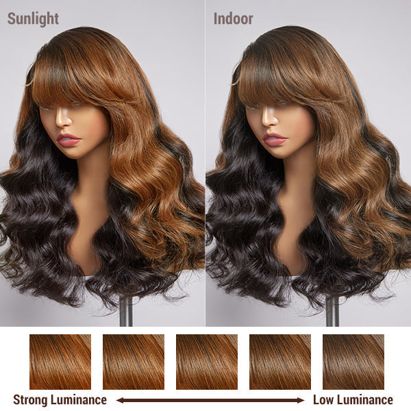 Brown Mix Black / Natural Black C Part Glueless Loose Wave 5x5 Closure Wig with Bangs- US ONLY-04