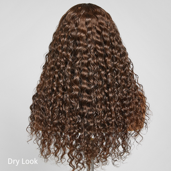 Luvme Hair brown water wave 5x5 closure lace glueless long wig with a mid-part, 100% human hair, natural textured style