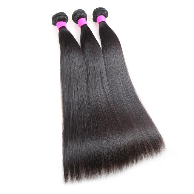 Luvme 100% virgin human hair bundle in straight or body wave style, natural hair texture, shown in close-up view.