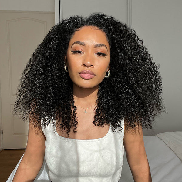 Beginner Friendly Deep Curly V Part Natural Scalp Glueless Mid Part Long Wig 100% Human Hair - US Only-04