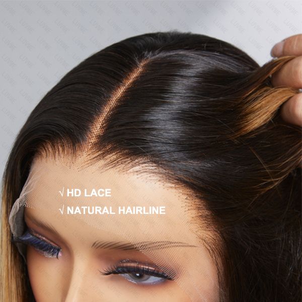 Blonde highlights straight 13x4 lace frontal wig by Luvme, glueless, undetectable transparent lace for a natural hairline.