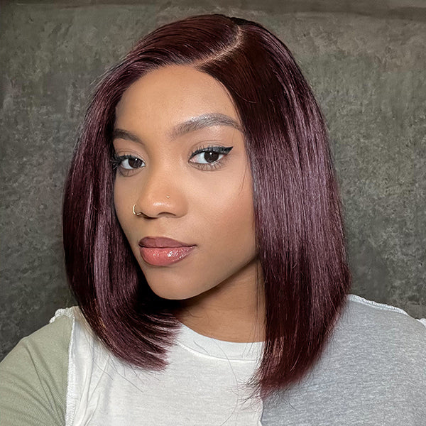 Reddish Purple Glueless Blunt Cut Bob 5x5 Closure Wig 100% Human Hair | Easy Install & Effortless-03