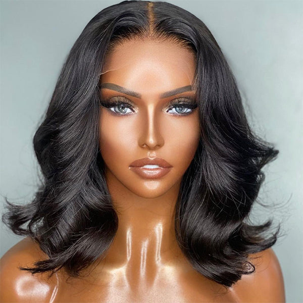 1 SEC INSTALL WIG | Gorgeous Natural Black Loose Wave 5x5 Closure Lace Glueless Short Wig 100% Human Hair | Large & Small Cap Size-19