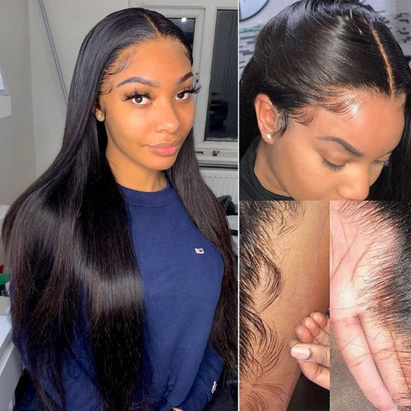 Luvme 5x5 lace glueless straight closure wig with natural hairline, lightweight and easy to wear, shown on a mannequin head.