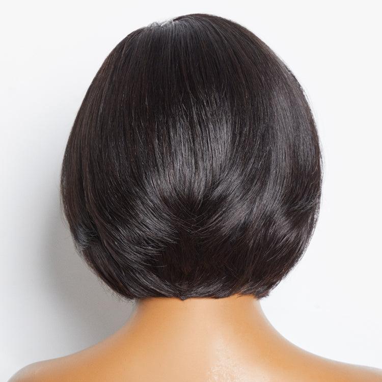 Luvme Hair minimalist lace wig featuring a mature boss pixie cut with swept bangs, glueless design, HD lace for natural look