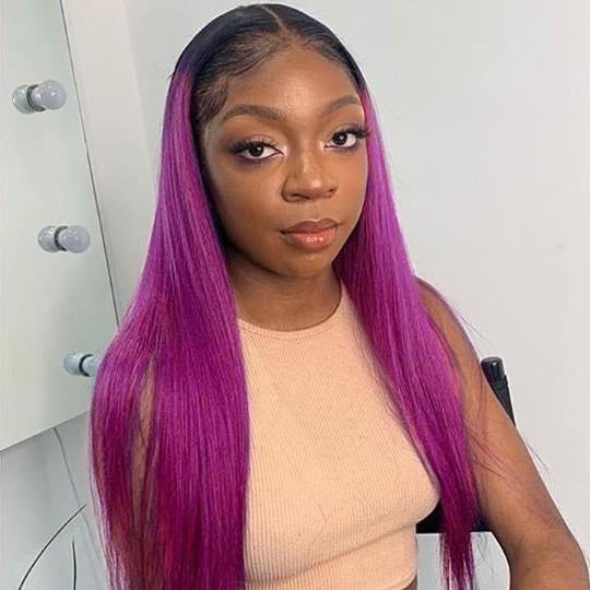 Purple Straight 13x4 Lace Frontal Wig With Black Roots