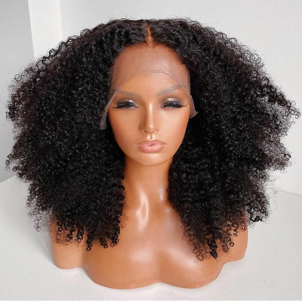 Luvme Afro curly 13x4 frontal lace wig with undetectable invisible lace and real HD lace, glueless and natural-looking.