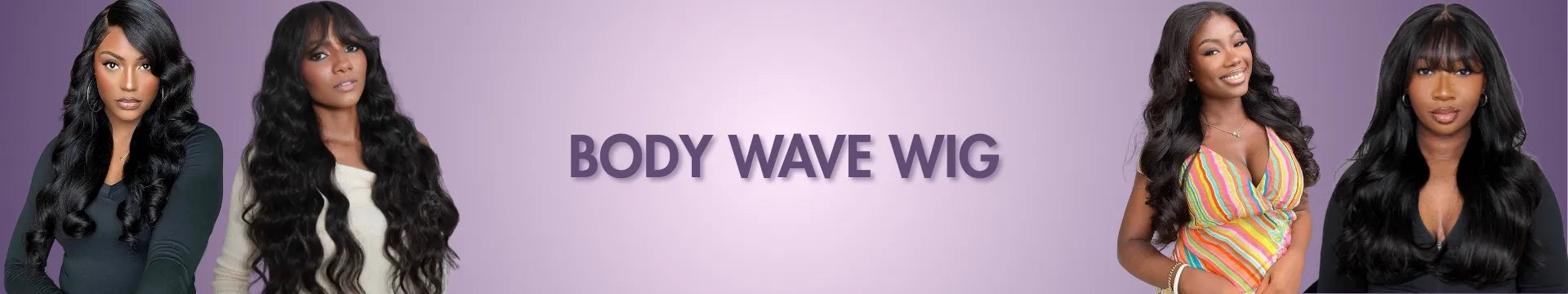 there are two women wearing luvme hair body wave wig in each side of the picture and in the middle it's the text saying "body wave wig"