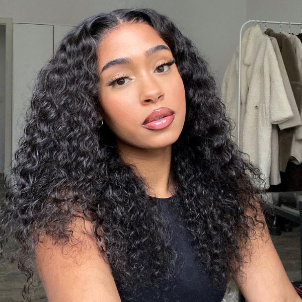 Luvme deep wave 13x4 lace frontal wig with undetectable HD lace, long human hair, middle part, natural look