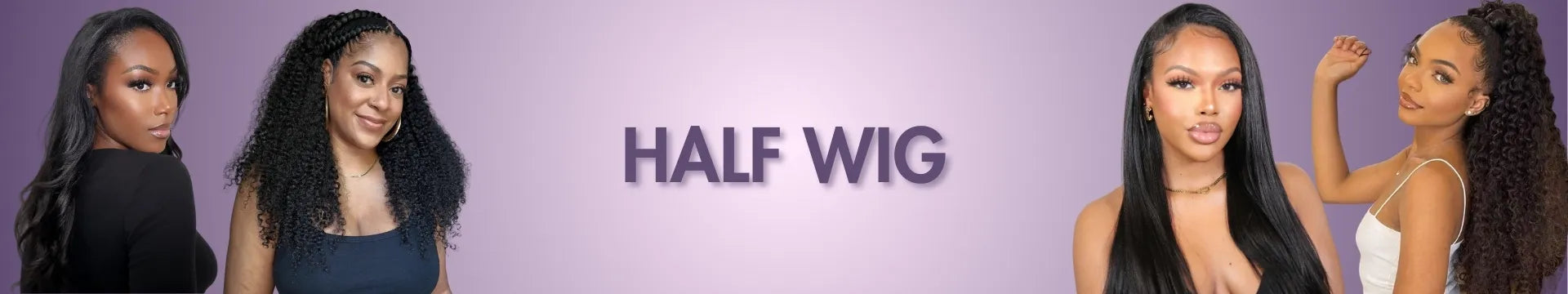 there are two women wearing luvme hair half wig in each side of the picture and in the middle it's the text saying "half wig"