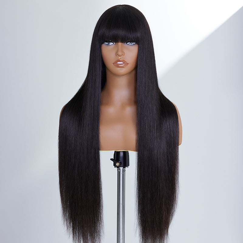 Limited Design | Vanessa Style Silky Straight With Bangs No Lace Glueless Long Wig 100% Human Hair-01