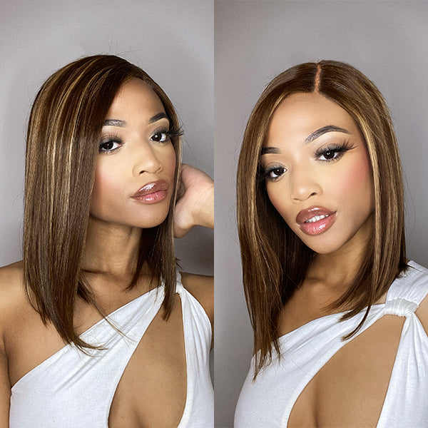 Highlights Bronze Brown Bob Wig Glueless T Part Simple Lace Wig-01