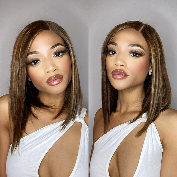 Highlights Bronze Brown Bob Wig Glueless T Part Simple Lace Wig-02