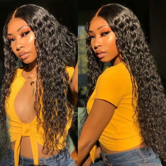 Wet And Wavy | Water Wave Compact 13x4 Frontal Lace Mid Part Long Wig 100% Human Hair