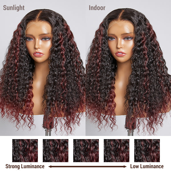 Limited Design | Burgundy Tails Highlight Deep Wave Glueless 13x4 Frontal HD Lace Long Wig 100% human hair-02