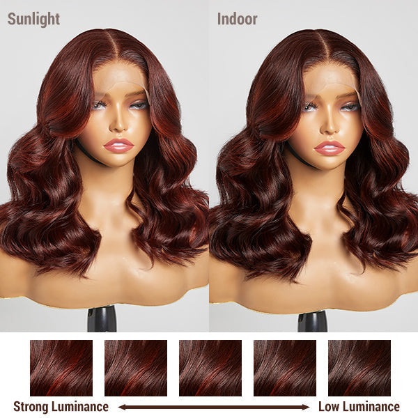 Limited Design | Copper Red Highlight Loose Wave 5x5 Closure Lace Glueless Mid Part Long Wig 100% Human Hair-02