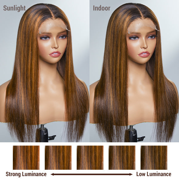 Limited Design | Brown Blonde Mix Silky Straight 5x5 Closure Lace Glueless Long Wig 100% Human Hair-03