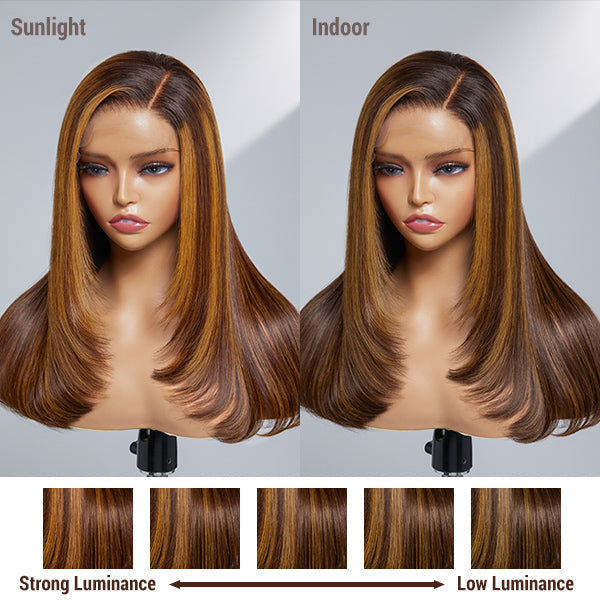 Luvme Hair Saletta Sparkle Galaxy layered cut 5x5 closure wig with HD lace and pre-bleached knots, styled for a natural look.