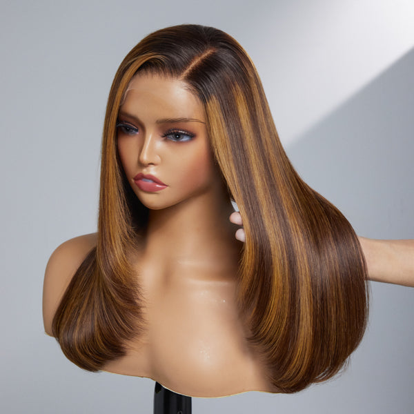 Luvme Hair Sparkle Galaxy layered 5x5 closure wig with HD lace and pre-bleached knots, featuring a glueless design and sparkling galaxy pattern.