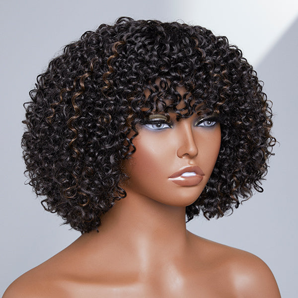 Throw On & Go Fluffy Jerry Curl Glueless Wig With Bangs