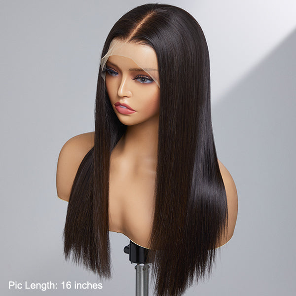 Luvme luxury 13x4 frontal lace wig with super density silky straight 100% human hair, showcasing the natural hairline and length.