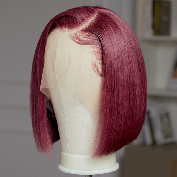 VIP DAY ONLY | 10 Inches Reddish Purple Side Part Glueless Wide T Lace Bob Wig 100% Human Hair-04