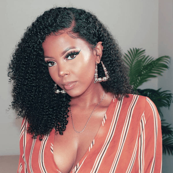 Luvme Afro Curly 13x4 HD Lace Frontal Wig with undetectable, invisible lace, glueless design, and natural curly texture.