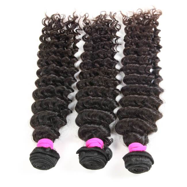 Three Luvme deep wave virgin human hair bundles
