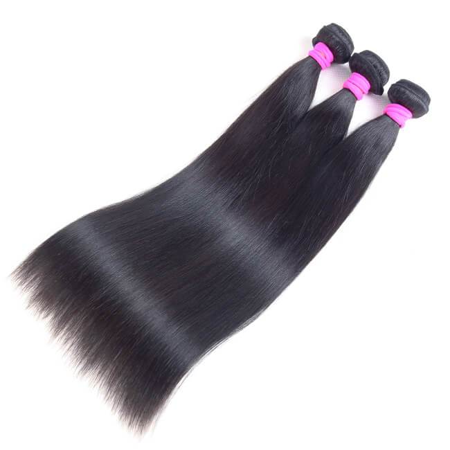 Three bundles of Luvme 100% virgin human hair in body wave, water wave, deep wave, yaki straight, and silky straight textures.