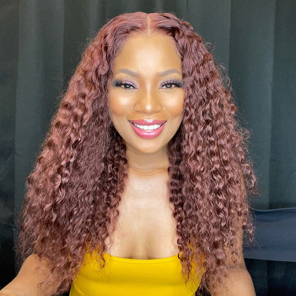 Cinnamon Brown Color Deep Wave Extented 4x4 Closure Lace Wig-04