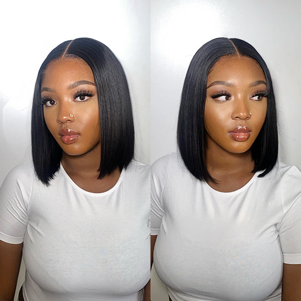 Pre-bleached Glueless Middle Part Wide T Lace Bob Wig 100% Human Hair | Easy & Daily- US Only-02