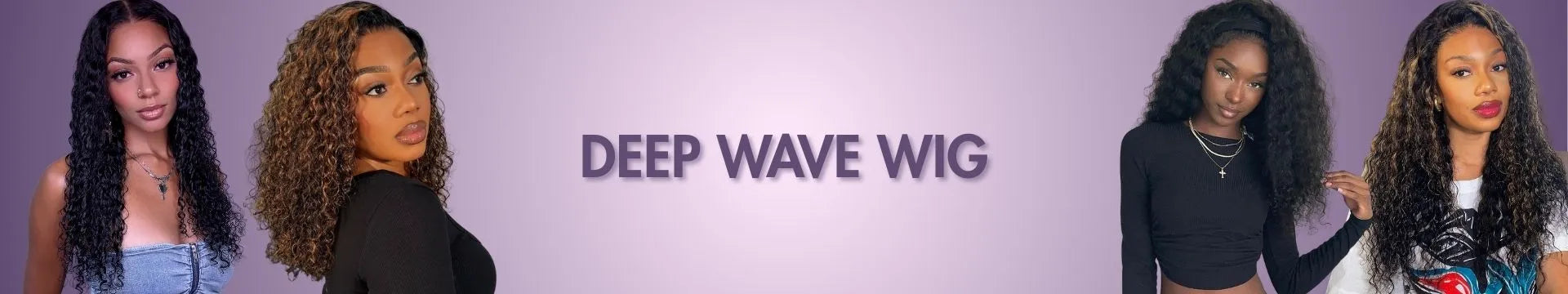 there are two women wearing luvme hair deep wave wig in each side of the picture and in the middle it's the text saying "deep wave wig"