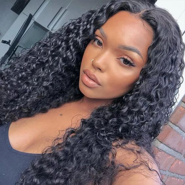 Luvme deep wave 5x5 closure lace wig with undetectable HD lace and glueless design, showcasing natural deep wave curls.