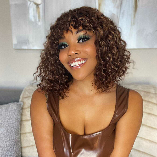 Fabulous Mix Color Curly Bob Wig With Bangs