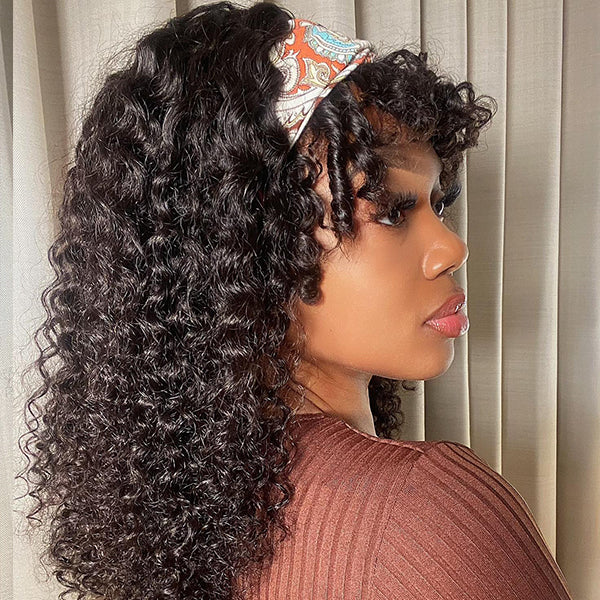 Throw On & Go Deep Wave No Lace Glueless Long Headband Wig 100% Human Hair  - US Only-07