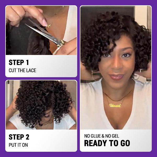 Points Rewards | Trendy Short Cut Curly Minimalist HD Lace Glueless Side Part Wig 100% Human Hair